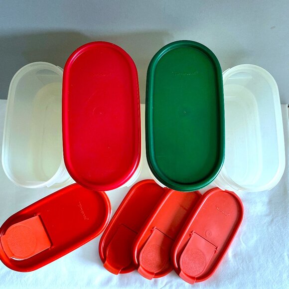 Tupperware 17pc Lot Oval #2 Modular Mates 4.5” Tall 1618 w Some Seals 1618 Red - Picture 3 of 16